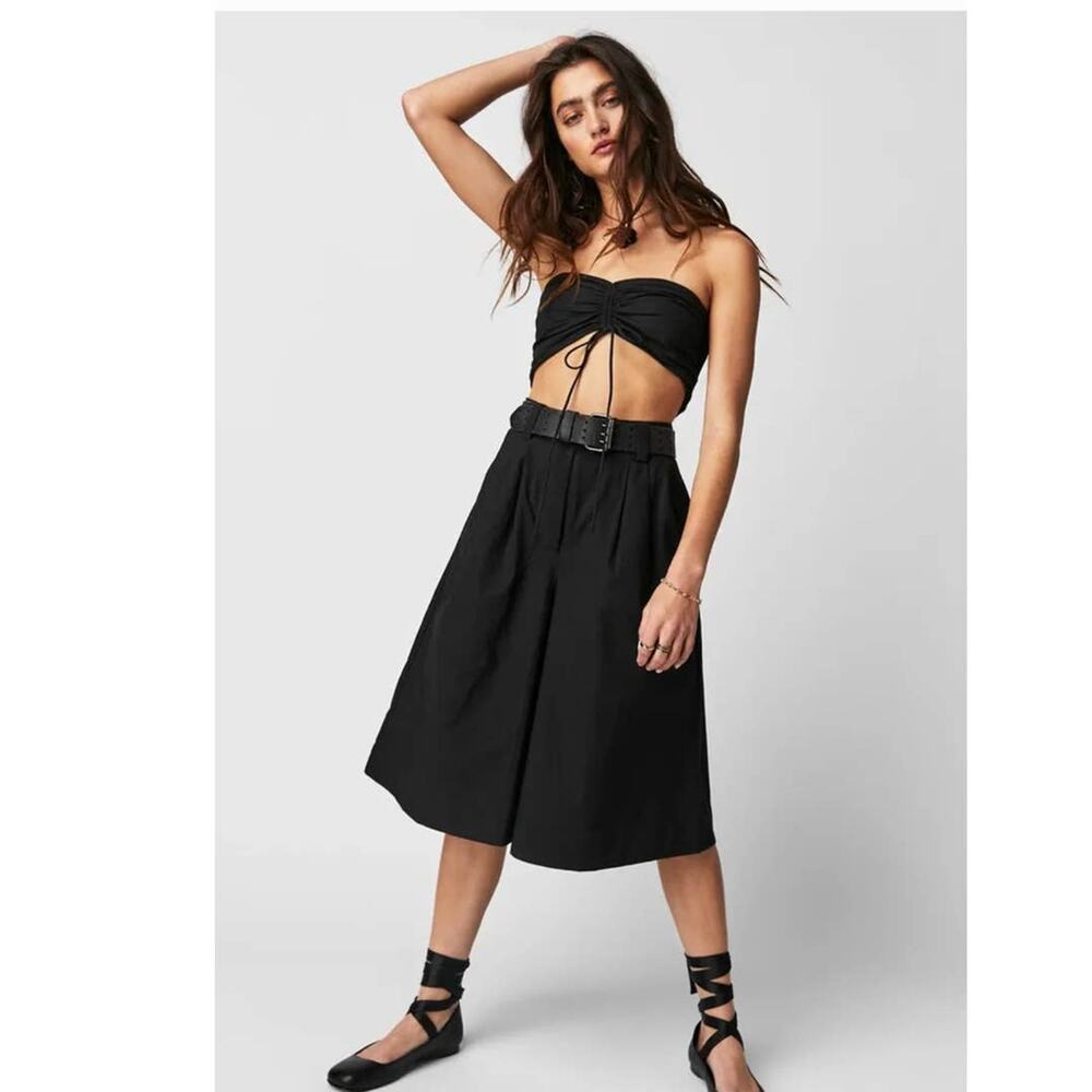 New FREE PEOPLE Minnie Set $148 SIZE 0 Black WIDE-LEG LONGLINE SHORTS